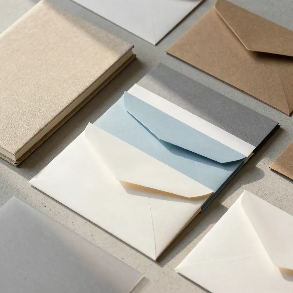 Top-down packaging mockups, swatches, notebook and mailers on pale concrete.