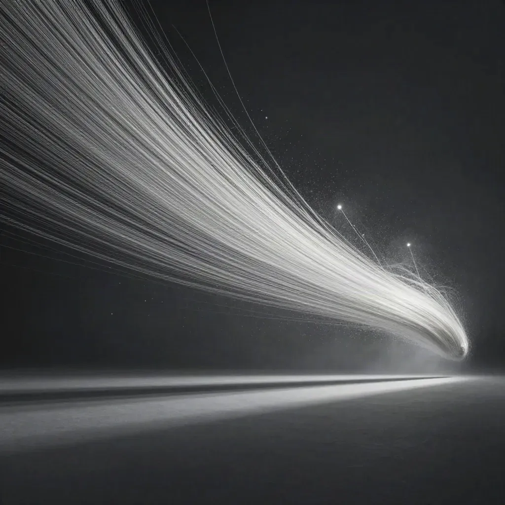 Silver light filaments converging into a soft bloom in dark graphite haze